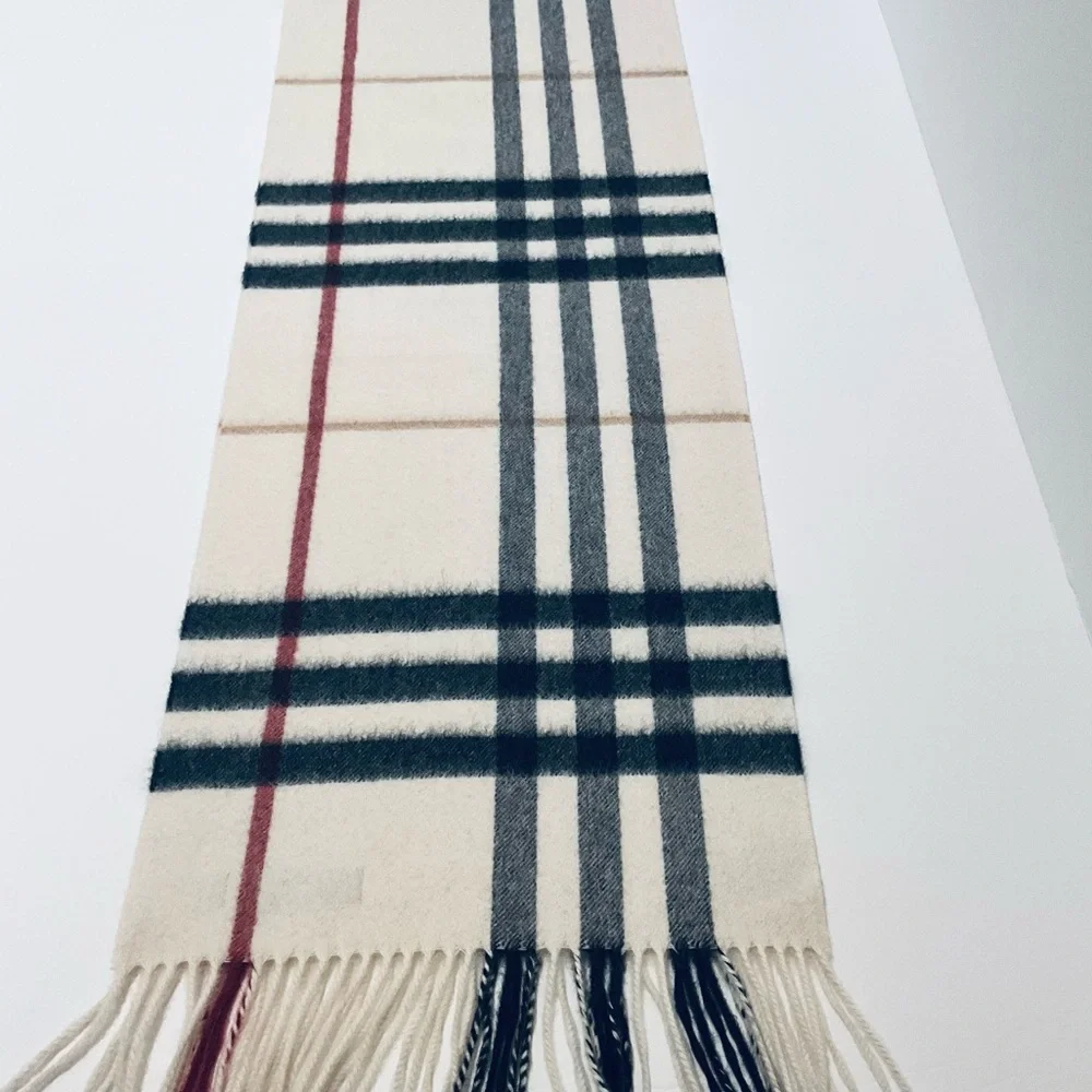 BURBERRY CASHMERE IVORY CHECK SCARF - Picture 2 of 6